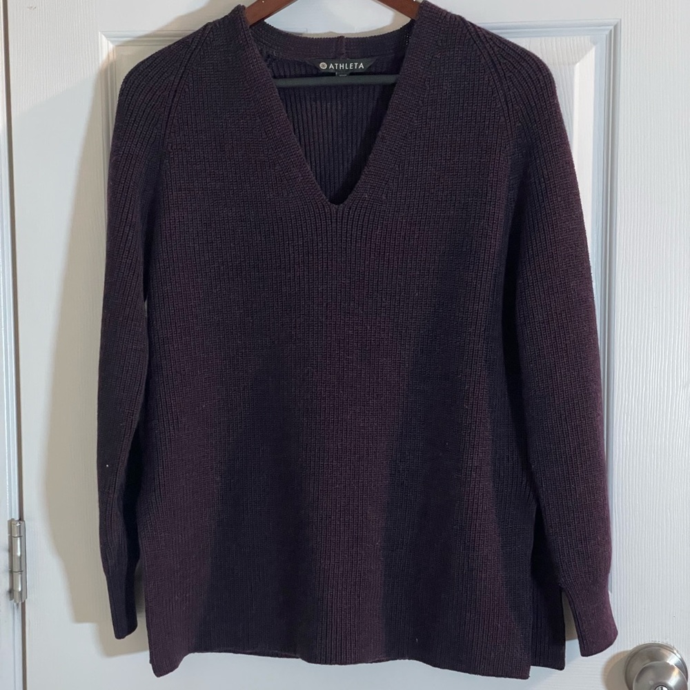 Athleta Merino Wool Blend V-Neck Sweater Women’s XXS Deep Purple